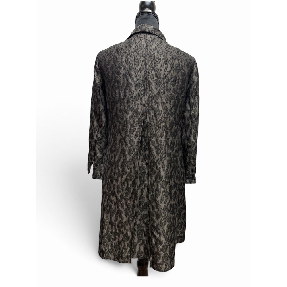 Eileen Fisher Metallic Jacquard Long Topper Coat Black Bronze Silk Cotton Blend - Picture 2 of 12